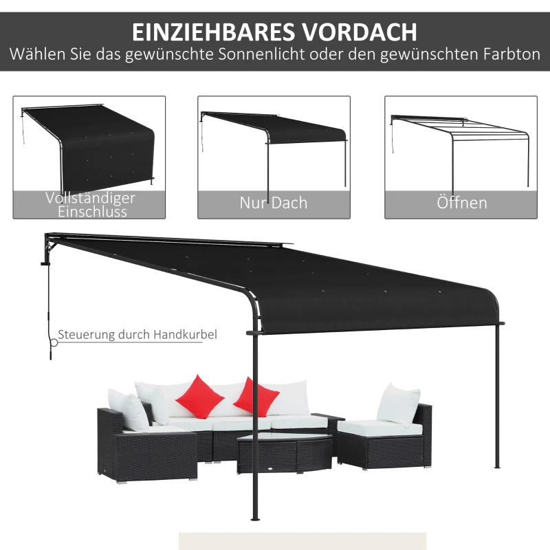Outsunny Markise Anlehnmarkise, wetterbeständig, 396 x 302 x 210/280 cm, Dunkelgrau