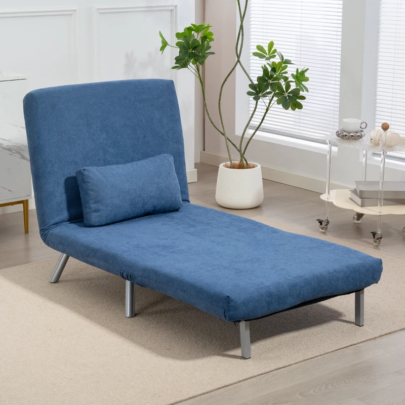 HOMCOM Fauteuil convertible 1 place, fauteuil-lit clic-clac 3 en 1 avec dossier réglable, oreiller, assise large, bleu