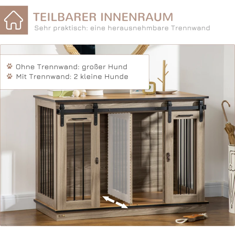 PawHut hondenkooi met 2 deuren, hondenbox, rustiek design, vergrendelbaar, bruin(m-4)