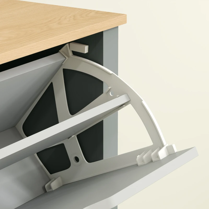 HOMCOM Schoenenkast met 2 klapvakken, verstelbare scheidingswand voor 8-12 paar schoenen, 72 x 26 x 80 cm, lichtgrijs