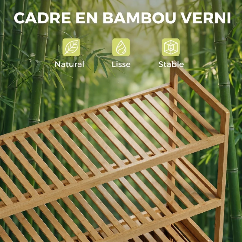 HOMCOM Meuble de salle de bain avec panier à linge en bambou avec 2 paniers amovibles et étagères à 3 niveaux, chêne