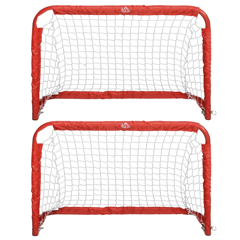 HOMCOM Voetbaldoelen Voetbalnet set van 2 mini doelen opvouwbaar staal rood 90 x 36 x 60 cm