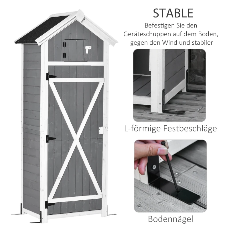 Outsunny gereedschapsschuur met deur dak gereedschapsschuur klaptafel grijs vurenhout(m-5)