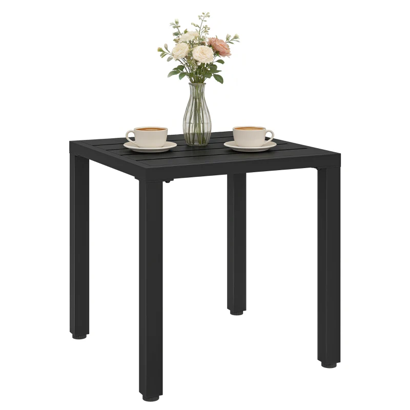 Outsunny Table de jardin carrée, table de terrasse, cadre en métal, intérieur et extérieur, pour balcon, porche, patio, noir