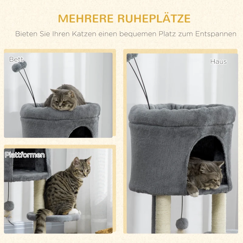 PawHut kattenboom, met huisje, platform, speelbal, sisal, groen+roomwit, 44,5 x 44,5 x 73,5 cm