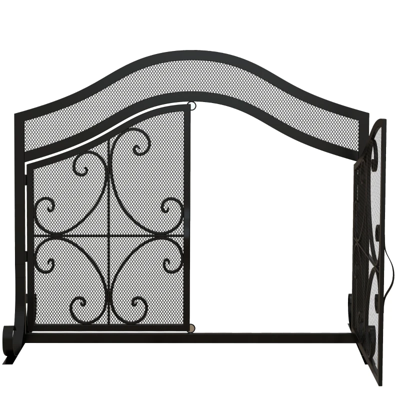 HOMCOM Funkenschutz für Kamine, elegantes Muster, doppeltürig, magnetische Türen, Schwarz, 105 x 40 x 80,5 cm