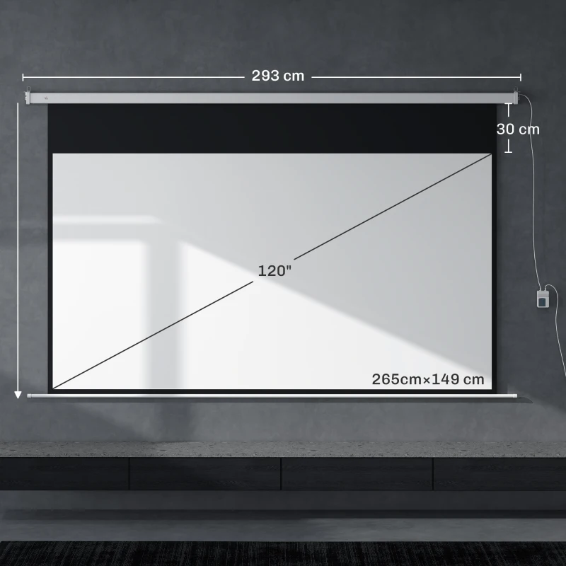 HOMCOM Projectiescherm 293 x 193 cm 120 inch 16:9 HD 4K Elektrisch met Afstandsbediening, Wit