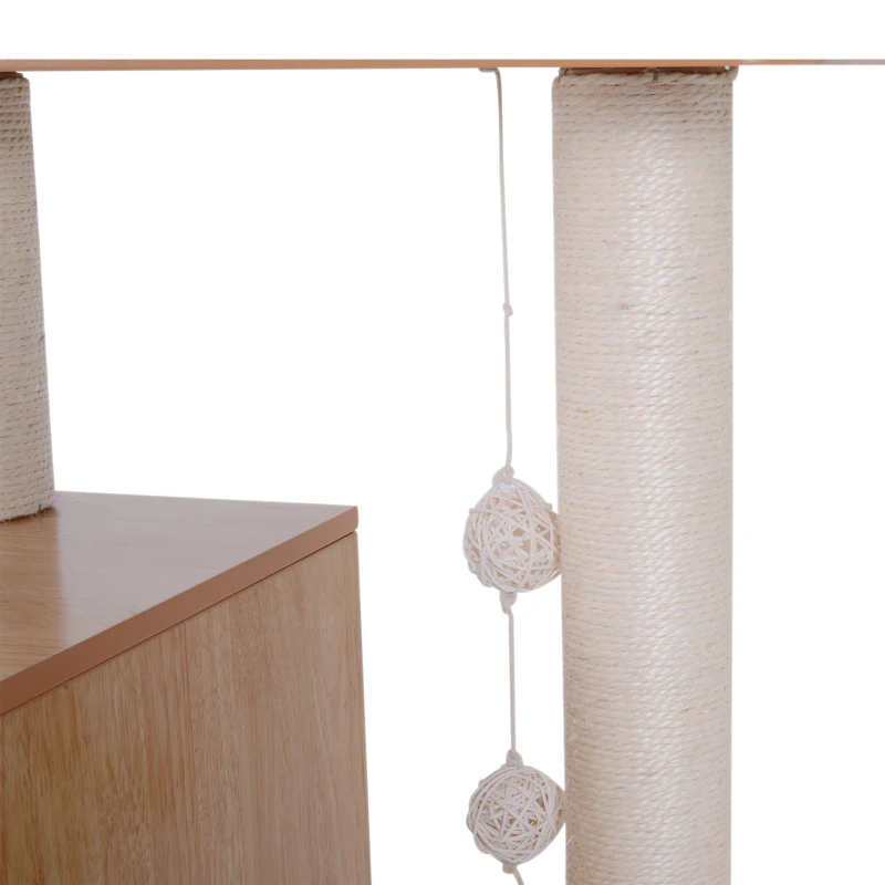 PawHut Kattenkrabboom kattenspeelgoed klimboom Sisal ligvlak natuur met bal
