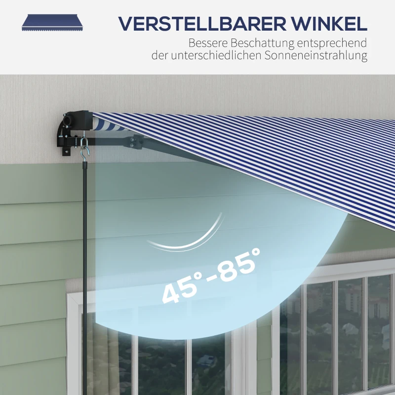 Outsunny Terraszonnescherm - Zonnescherm voor terras, inclusief handkruk, weerbestendig, 365 cm x 300 cm, Blauw + Wit