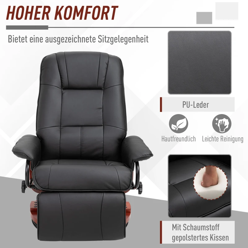 HOMCOM TV fauteuil verstelbare fauteuil kunstleder 360 ° draaistoel, kantelbare houten voet(m-7)