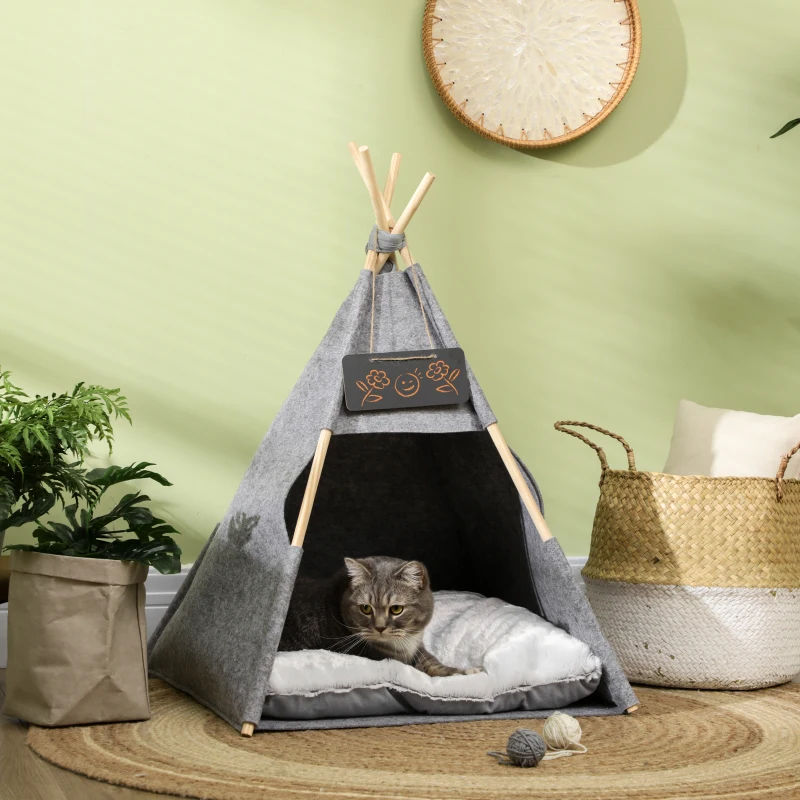 PawHut Huisdiertent voor hond kattenhuis kattentent met zacht kussen pluche grijs