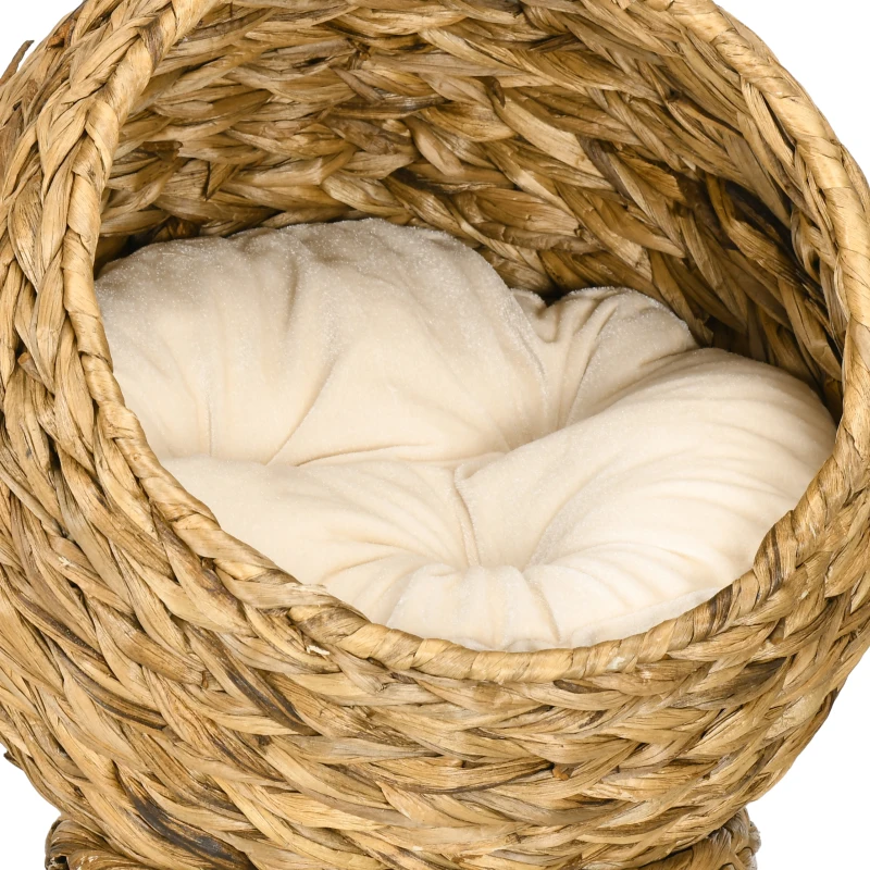 PawHut Kattenslaapplek, kattenbed met kussen, kattengrot, bananenblad, bruin