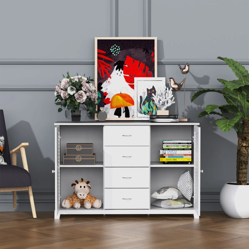HOMCOM dressoir kast halkast badkamerkast ladekast louvredeur wit 120x40x80 cm