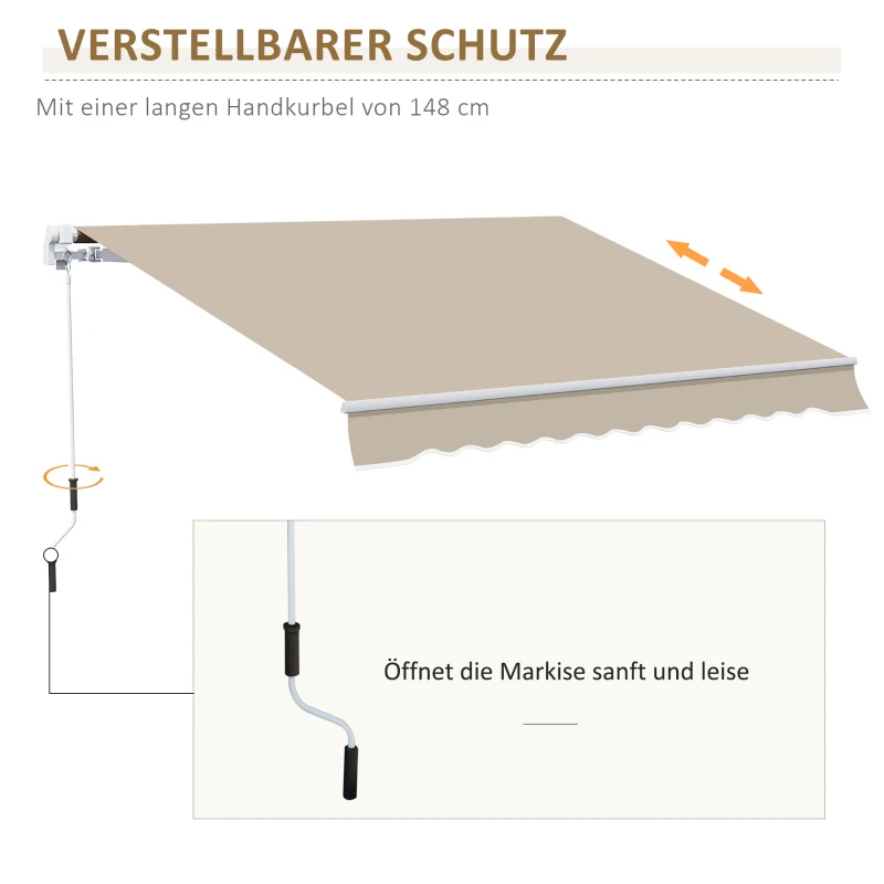 Outsunny handmatige knikarmluifel 395 cm luifel met handslinger balkonluifel zonwering wandmontage balkon aluminium wit + beige 395 x 245 cm | Aosom(m-5)