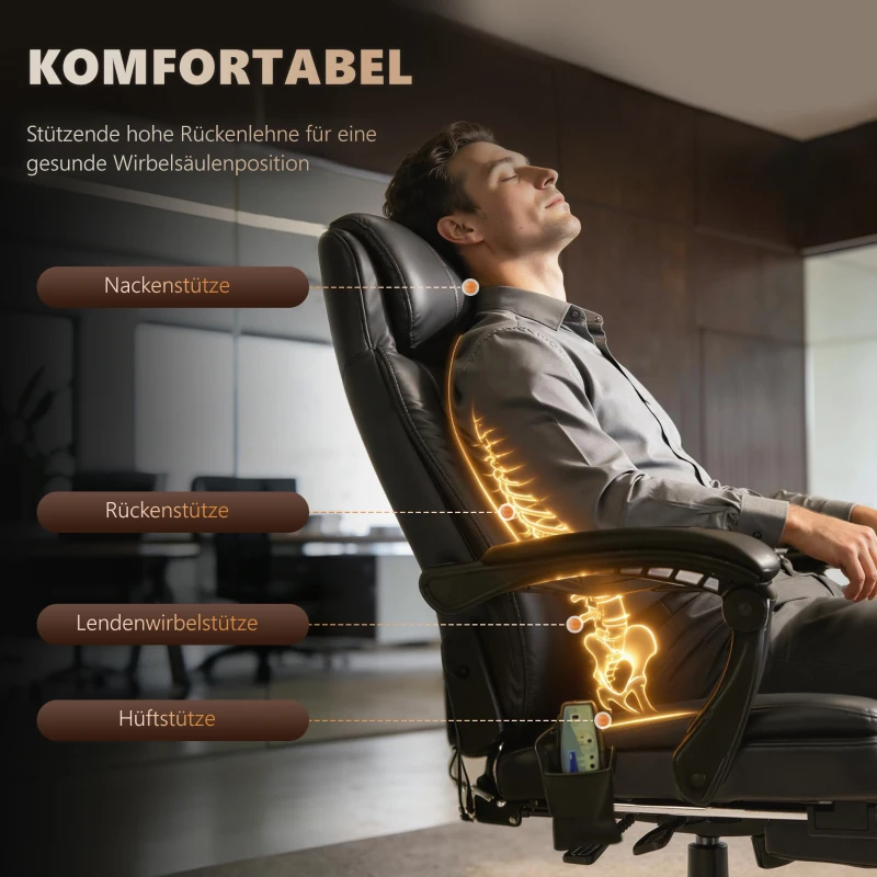 Vinsetto Massagestoel directiestoel met voetensteun, verstelbare rugleuning PVC zwart(m-5)