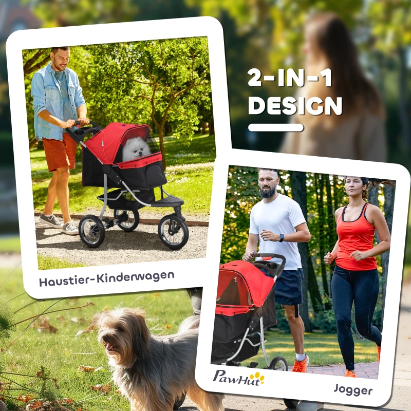 PawHut Hondentrolley hondenbuggy katten PetStroller met 3 wielen opvouwbaar Oxford rood(m-5)