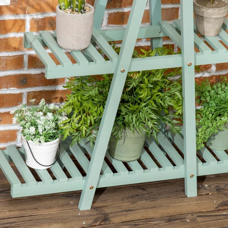 Outsunny plantenrek, bloemenrek met 3 treden, plantentrap voor 6 bloempotten, plantenstandaard voor tuin, balkon, hout, lichtgroen, 76 x 26 x 76 cm