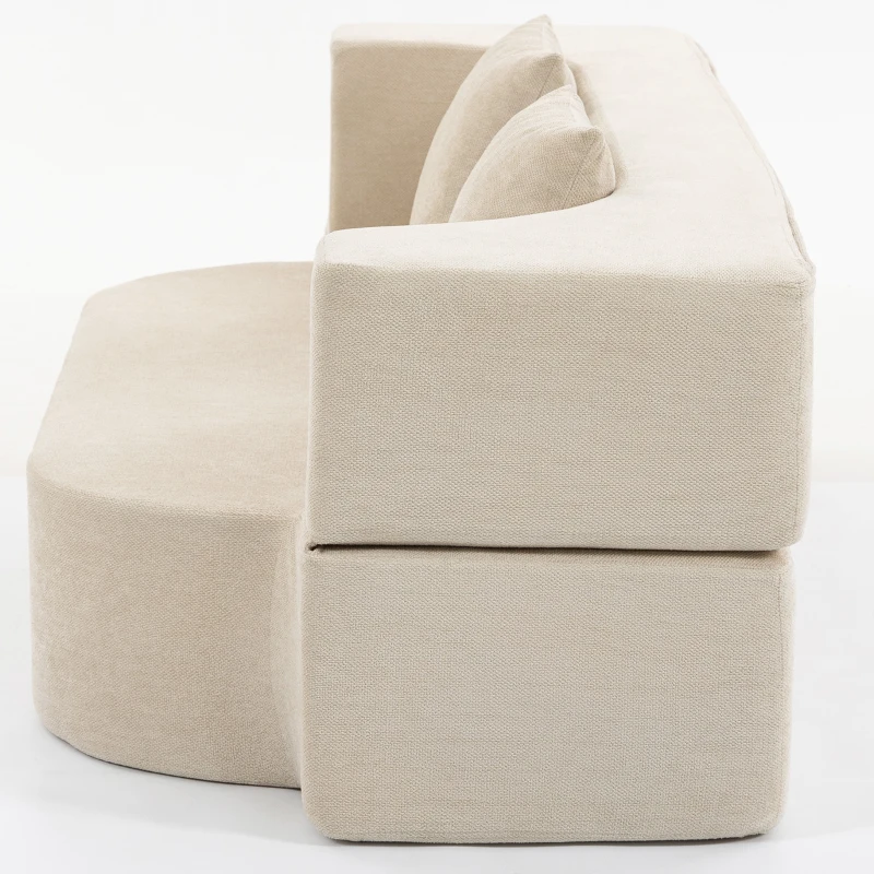 HOMCOM Sofá-Cama Conversível 2 Lugares, Sofá-Cama em Chenille 190cm, Encosto Rebatível, Assento e Apoios de Braço Largos, Bege