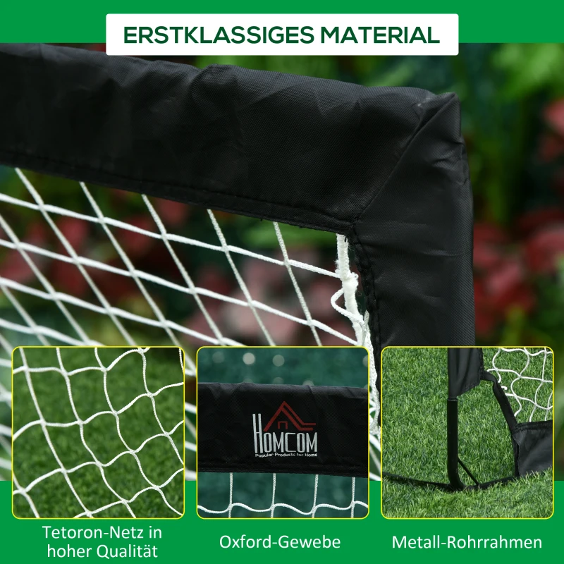 HOMCOM Voetbaldoelen Voetbalnet set van 2 minidoelen opvouwbaar staal zwart 186 x 90 x 89 cm