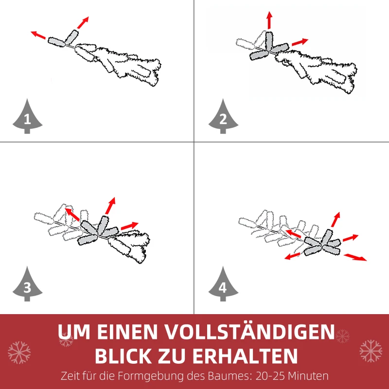 HOMCOM Mini-kerstboom Ø40x90 cm, Kunst Sneeuw, 60 LEDs, Brandvertragend, Kunststof, Groen/Wit