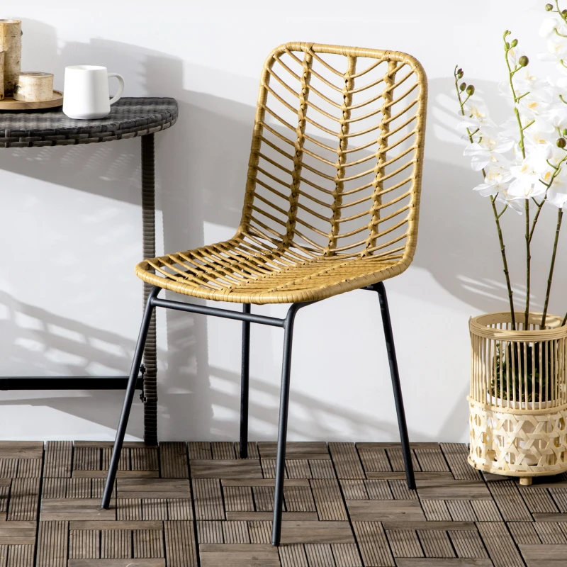 HOMCOM Set van 2 eetkamerstoelen in boho-stijl, accentstoel, PE-rotan, 44 cm x 58 cm x 85 cm, Natural+ zwart(m-7)