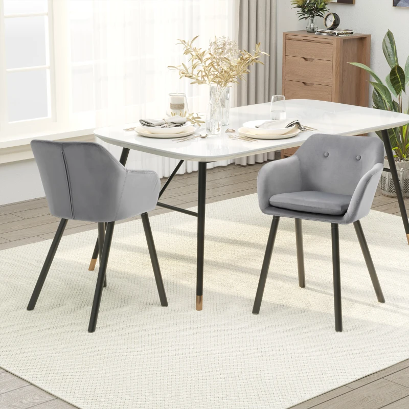 HOMCOM Esszimmerstühle in ansprechendem Design, Metallstruktur, Holzbeine, Grau, 120 kg belastbar