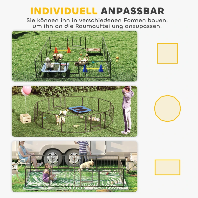 PawHut Huisdieromheining, puppyren, puppyhek, 12 panelen, voor binnen en buiten, zwart