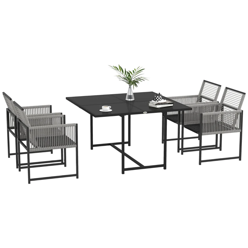 Outsunny 5-delige tuinmeubelset, tuinset voor buiten, weerbestendig, 1 tafel, 4 stoelen, lichtgrijs + zwart