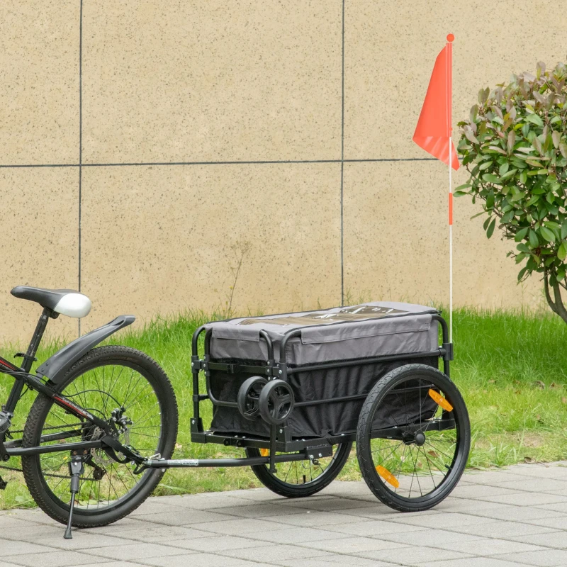 HOMCOM 2-in-1 fietskar, laadaanhanger, 40 kg draagvermogen, zwart+grijs