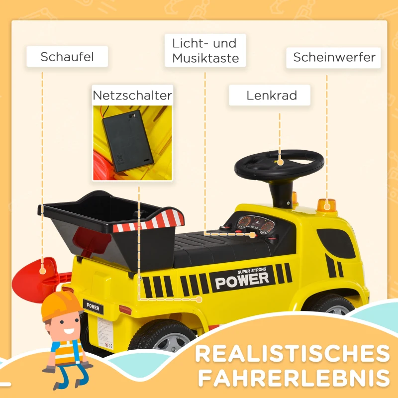 HOMCOM Stoelgraafmachine voor kinderen met kiepbak kinderauto metaal PP kunststof