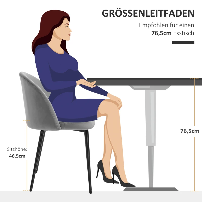 HOMCOM Set van 2 eetkamerstoelen keukenstoel gestoffeerde stoel fluweel metaal grijs