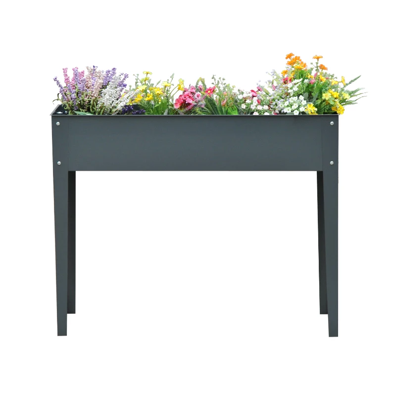 Outsunny Verhoogd bloembed plantenbak kruidenbed 3 afvoergaten bloembak met metalen poten