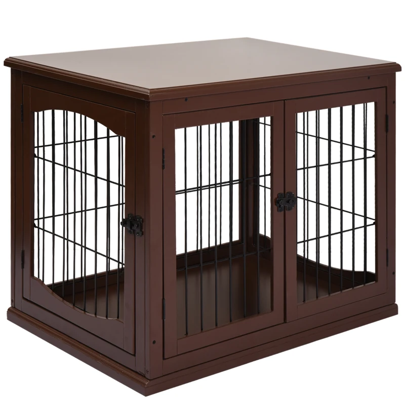 PawHut Hondenbox, 2 ingangen, afsluitbaar, MDF en metaal, 58,4 x 81,3 x 66 cm, Zwart(m-11)