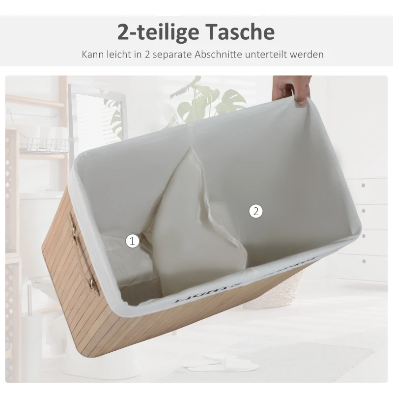 HOMCOM 100 l wasmand wasbox waskorf wassorteerder 2 x vak bamboe