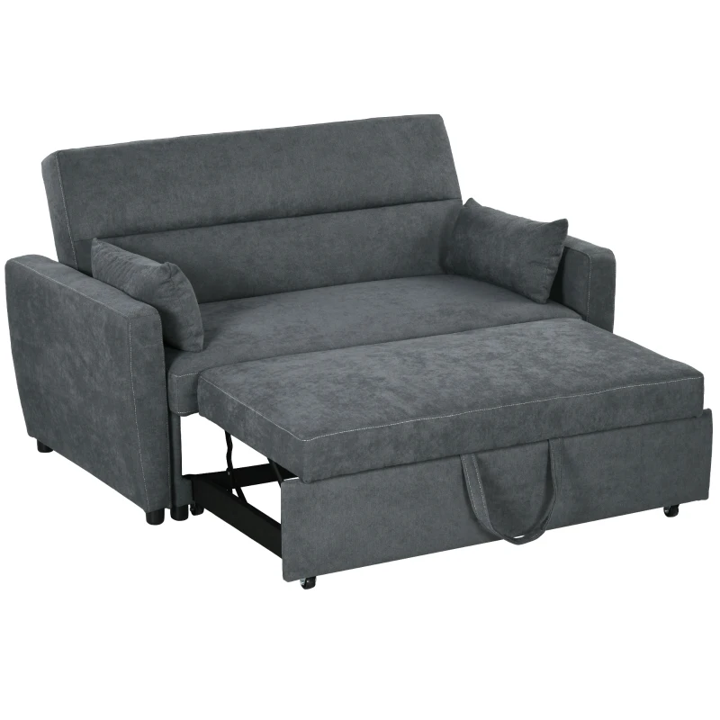 HOMCOM Schlafsofa, 2-Sitzer, ausklappbar, bis 200 kg, Holzrahmen, 155x90x88,5cm, Dunkelgrau(m-10)