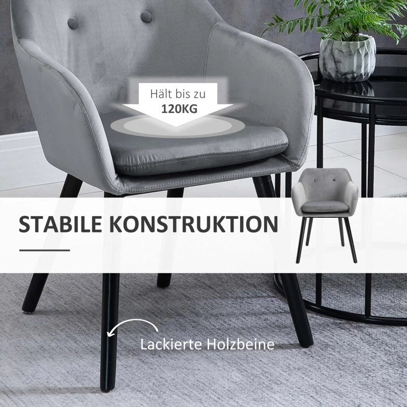 HOMCOM Esszimmerstühle in ansprechendem Design, Metallstruktur, Holzbeine, Grau, 120 kg belastbar