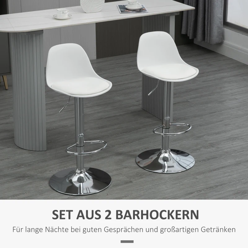 HOMCOM Set van 2 barkrukken, draaibare barstoelen met rugleuning, in hoogte verstelbaar, belastbaar tot 120 kg, 41 x 42 x 82-104 cm, wit