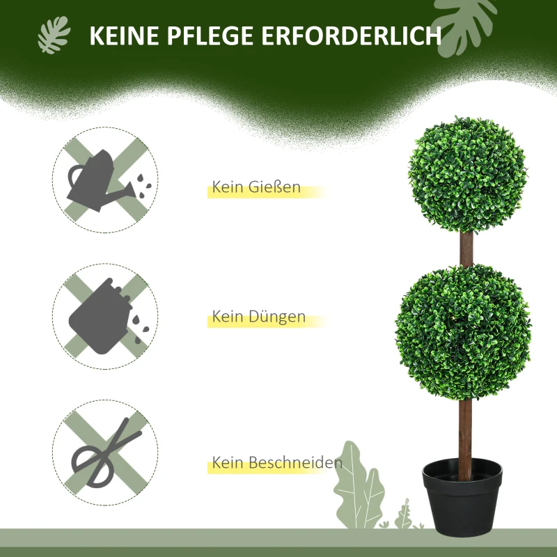 HOMCOM Künstliche Pflanzen, 2er-Set Buchsbaum, 90 cm Kunstpflanze, Kunstbaum, Deko-Pflanze für Indoor und Outdoor, Grün