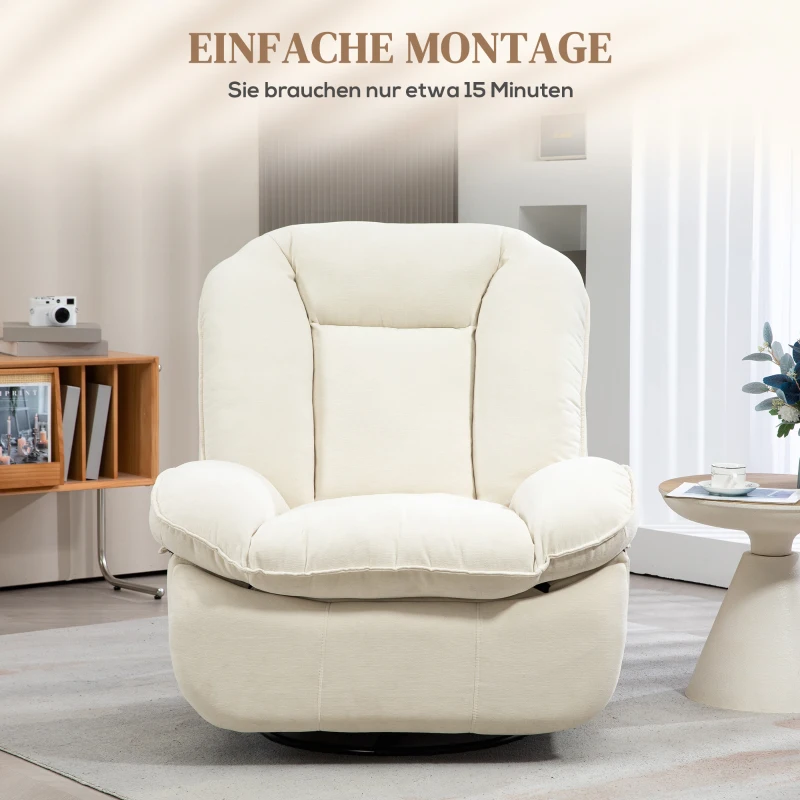 HOMCOM Relaxsessel, verstellbar, 104x100x102cm/164x76cm, Cremeweiß(m-7)
