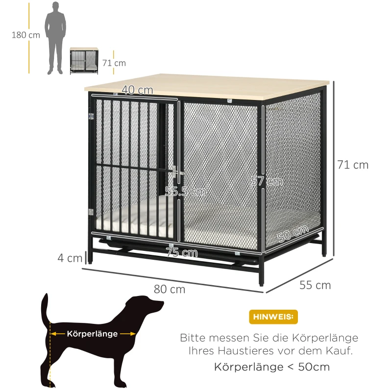 PawHut hondenkooi, dierenkooi met tafelblad, hondenhok, kennel, binnen