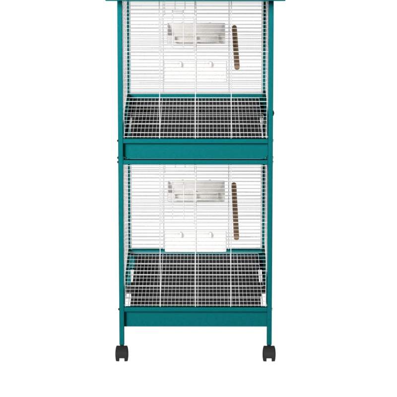 PawHut Cage à oiseaux sur roulettes avec séparateur amovible, 6 mangeoires et 4 perchoirs, 2 plateaux coulissants, pour perruches, cockatiels, canaris