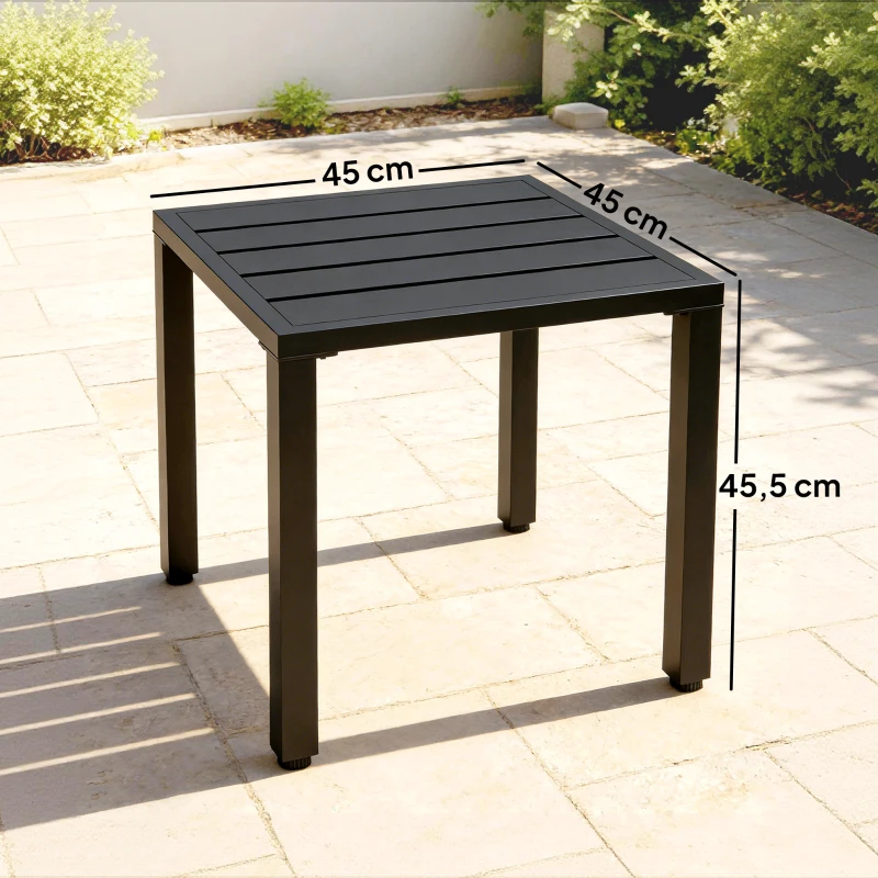 Outsunny Table de jardin carrée, table de terrasse, cadre en métal, intérieur et extérieur, pour balcon, porche, patio, noir