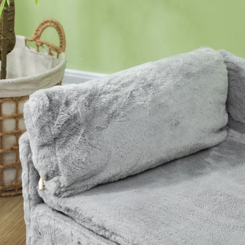 PawHut Hundebett, Hundesofa, waschbarer Plüschbezug, bis 20 kg, 80 x 50 x 40 cm, Hellgrau(m-9)