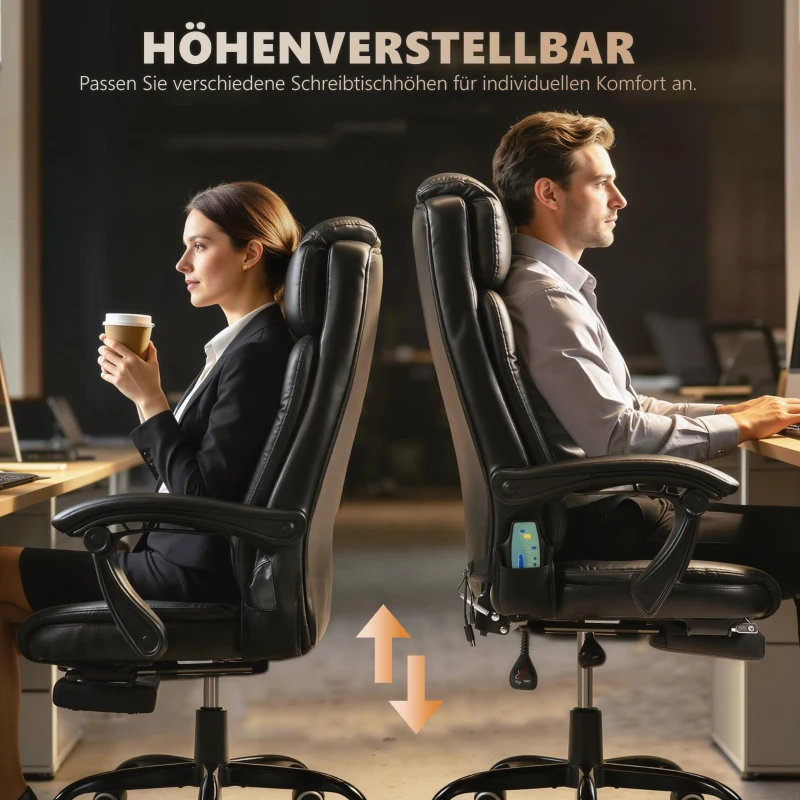 Vinsetto Massagestoel directiestoel met voetensteun, verstelbare rugleuning PVC zwart(m-7)
