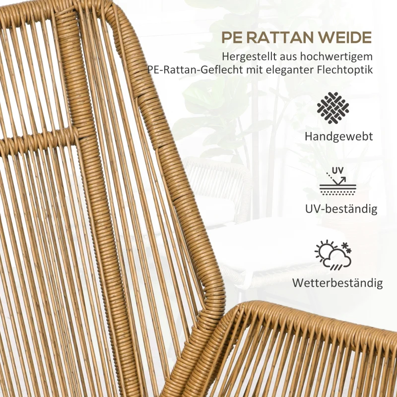Outsunny Polyrattan Gartenstuhl und Hocker, verstellbare Lehne, Hellbraun/Grau/Schwarz