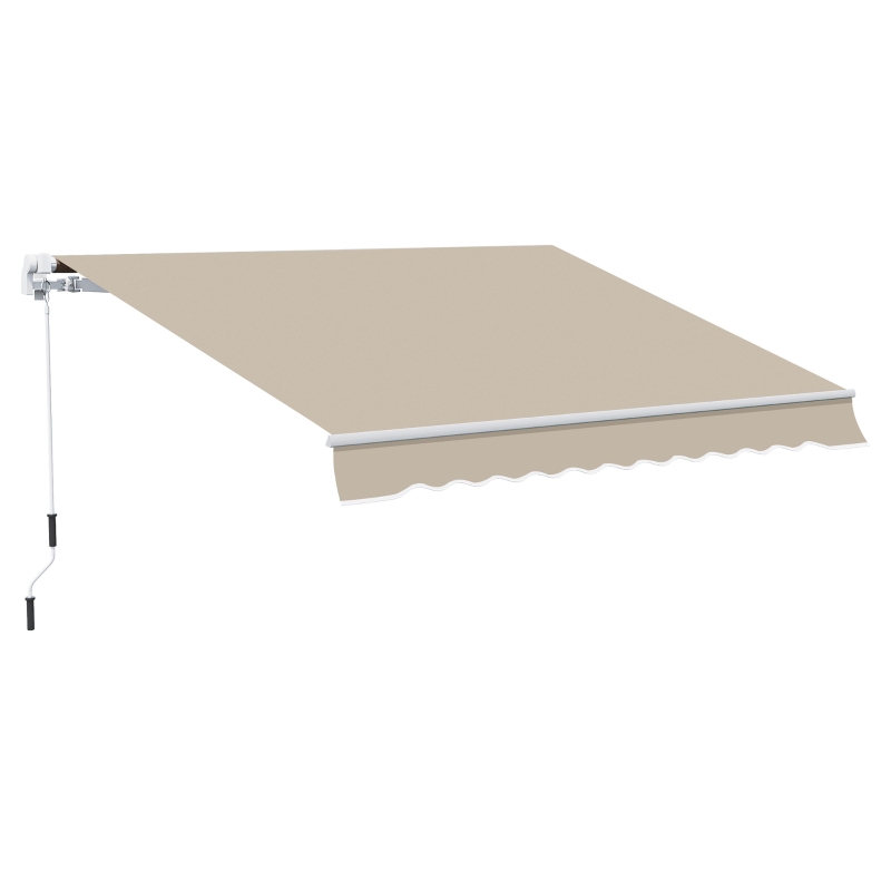 Outsunny handmatige knikarmluifel 395 cm luifel met handslinger balkonluifel zonwering wandmontage balkon aluminium wit + beige 395 x 245 cm | Aosom