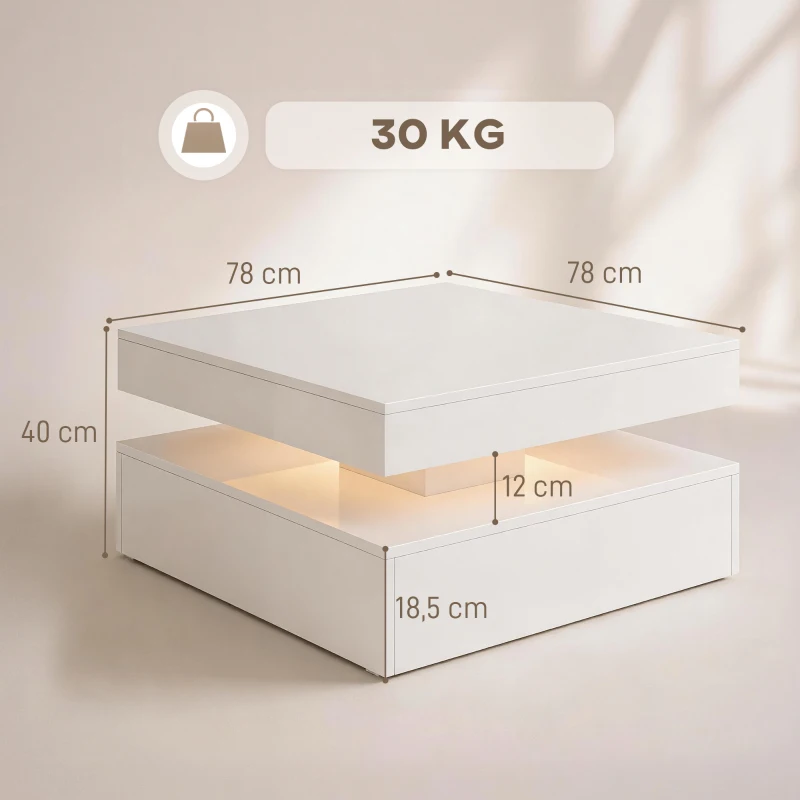 HOMCOM LED-salontafel met opbergruimte, 2-laags modern tafelontwerp met open plank en afstandsbediening, hoogglans wit