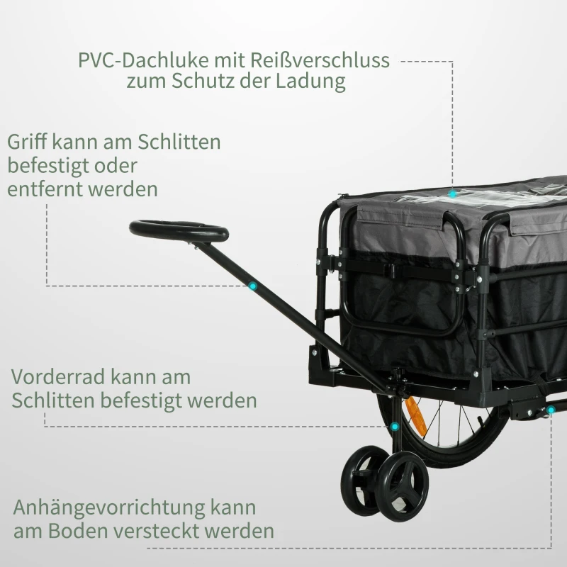HOMCOM 2-in-1 fietskar, laadaanhanger, 40 kg draagvermogen, zwart+grijs