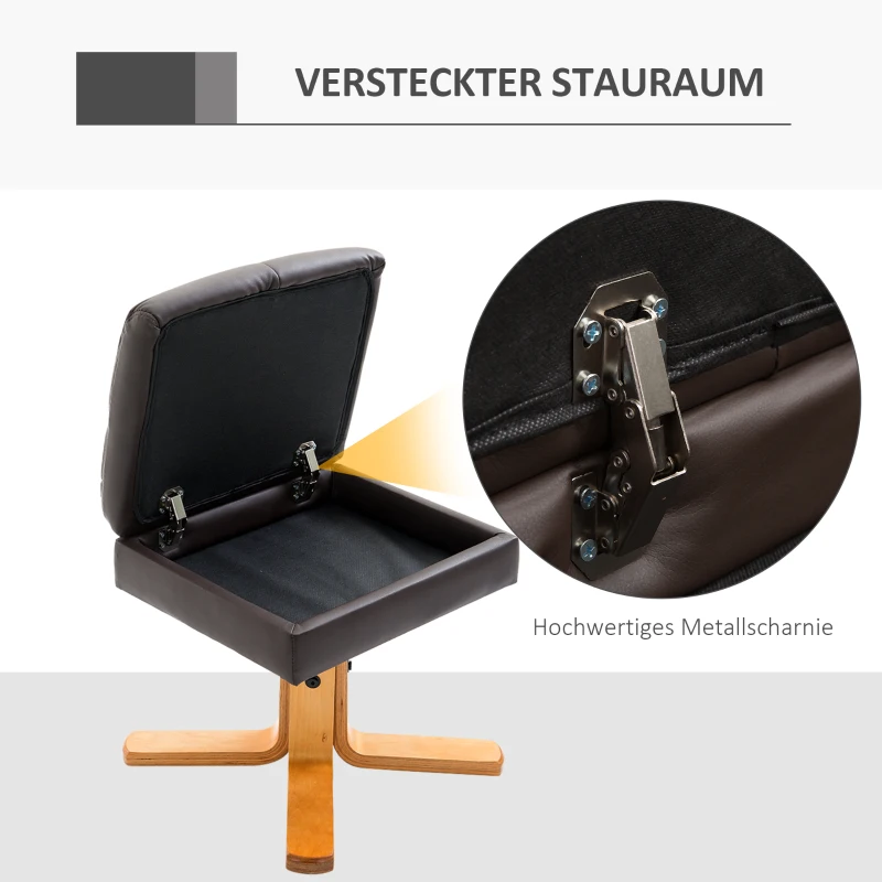 HOMCOM Relaxstoel met kruk tv-stoel 360° draaibaar ligfunctie hout bruin(m-5)