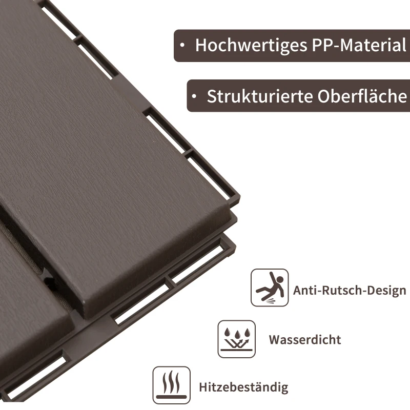Outsunny set van 9 vloertegels, klikmechanisme, houtnerf, bruin, 30 x 30 x 2 cm (afmetingen per tegel)